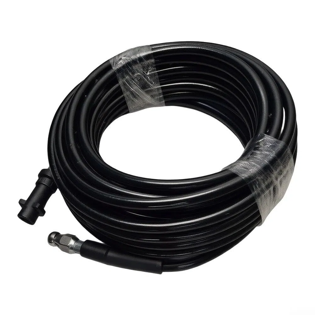 Manguera de limpieza de drenaje para lavadoras a presión Karcher K2-K7, manguera de limpieza de tuberías de alta presión de 5800 PSI, PVC con boquillas de acero inoxidable (25 metros)