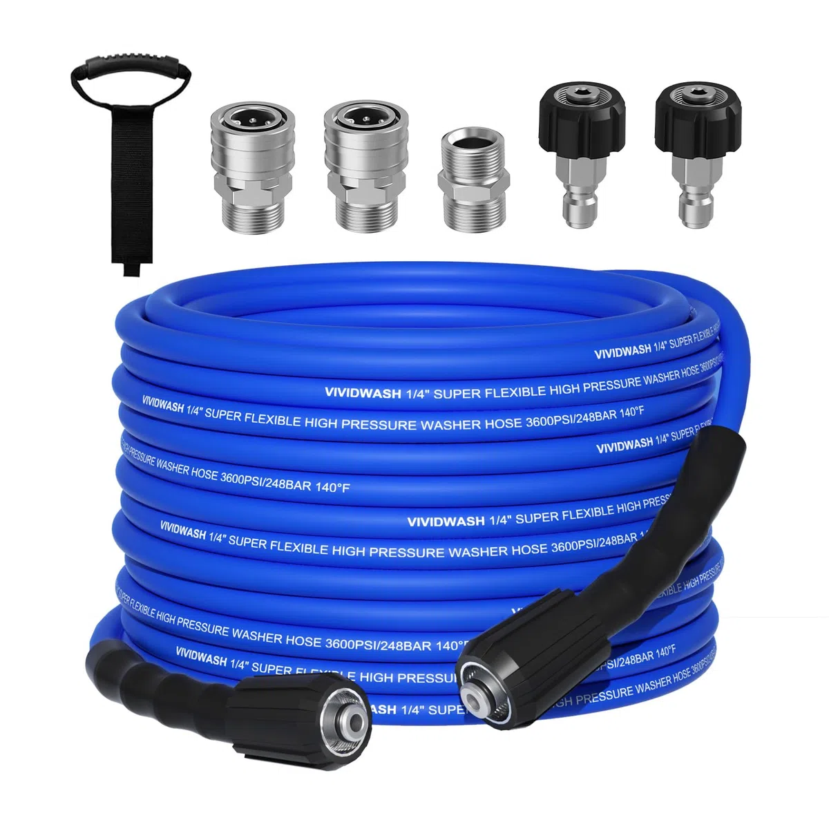 Manguera de lavado a presión resistente a torceduras de 1/4 pulgadas de 50 pies, repuesto de manguera de lavadora eléctrica de 3600 PSI (M22-14 mm) con adaptador de conexión rápida de 3/8