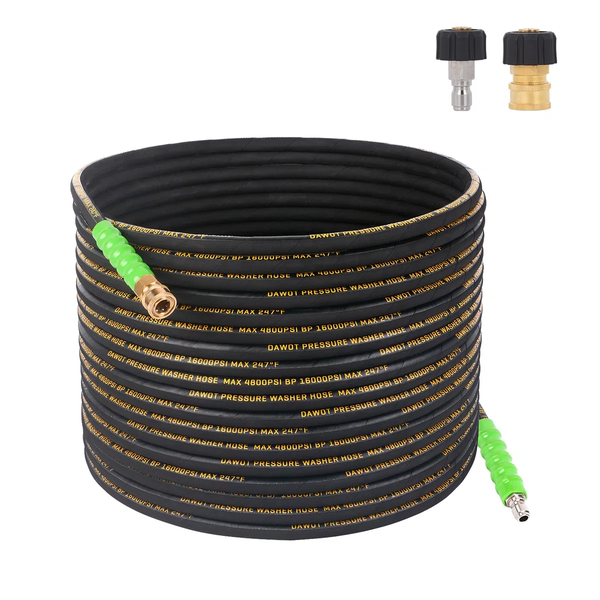 Manguera de lavado a presión de 50 pies de 3/8 pulgadas, 4800 PSI, manguera de lavado a presión de alta resistencia, alambre de acero trenzado, sin torceduras con conexiones rápidas de 3/8