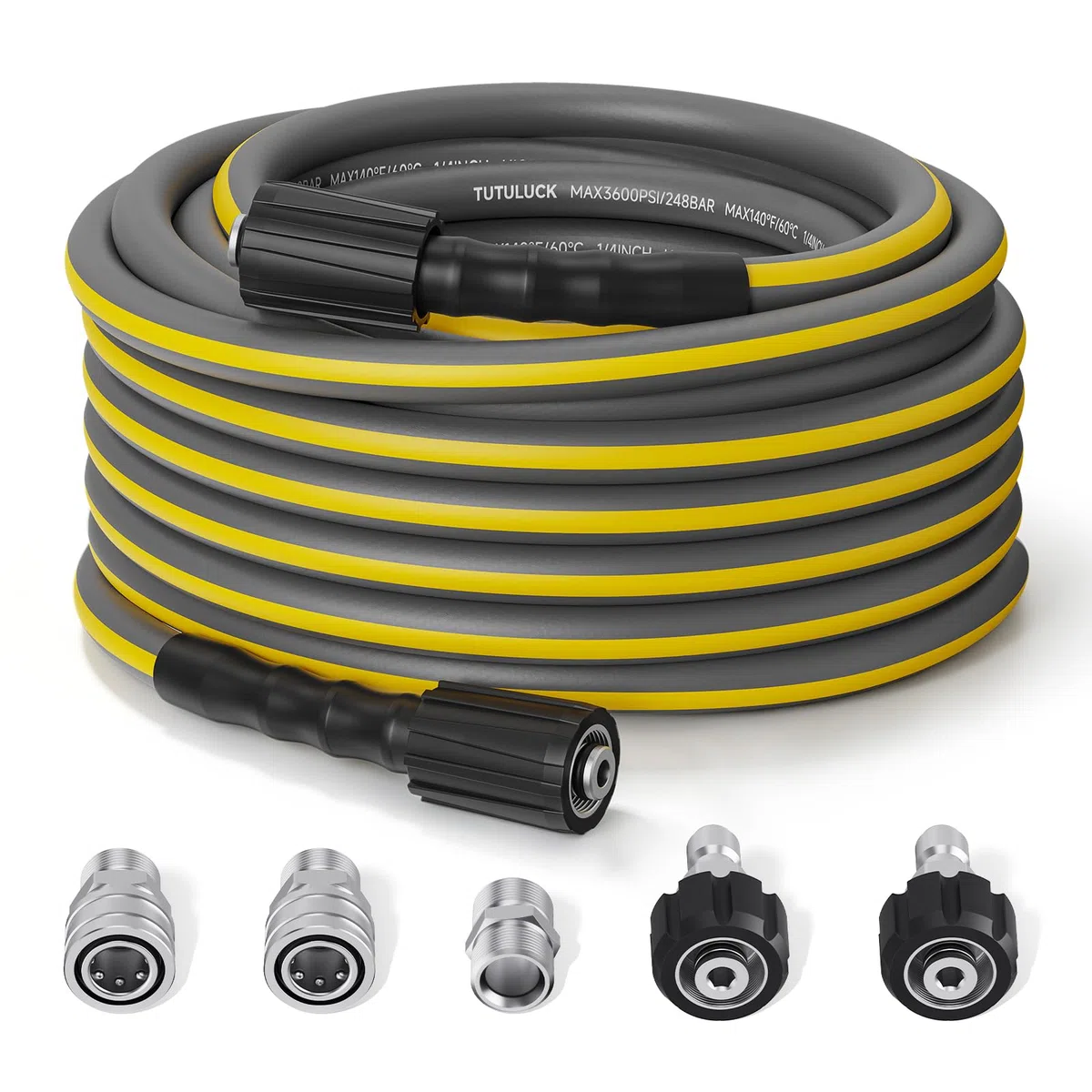 Manguera flexible para lavadora a presión de 50 pies, resistente a torceduras de 1/4 pulgadas, extensión de manguera de lavadora eléctrica de 3600 PSI con kit de conexión rápida M22 y 3/8