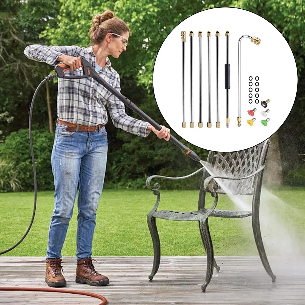 Kits de varita de extensión de lavadora de alta presión con boquillas de 5 grados y lanzas de acero inoxidable con varilla curvada para coche