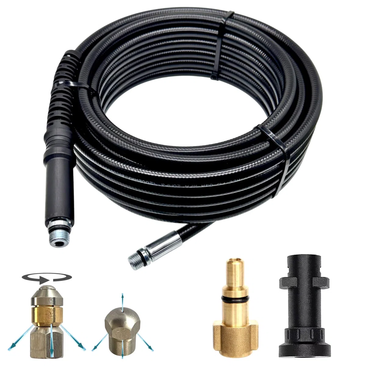 Manguera de alta presión de 3 a 100 metros, para limpiadores de alta presión, adecuada para LAVOR & Kärcher serie K, para drenaje de obstrucciones y limpieza de desagües, manguera de limpieza de