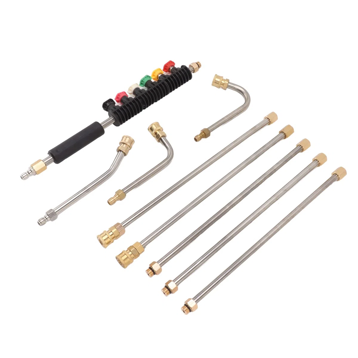 Annadue Varita de Extensión para Lavadora a Presión, Juego de 5 Varillas Rectas y 3 Varillas Curvas, Lanza para Lavadora Eléctrica con 6 Boquillas, Conexión Rápida de 1/4 Pulgadas para Limpieza de