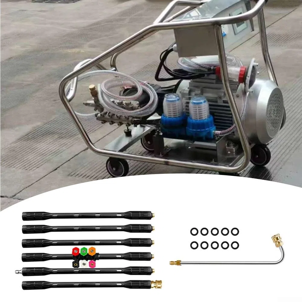 Kit de barra de extensión para lavadoras a presión con 6 boquillas diseñadas para mejorar el alcance y el control al limpiar canalones y áreas superiores de edificios (juego de 2)