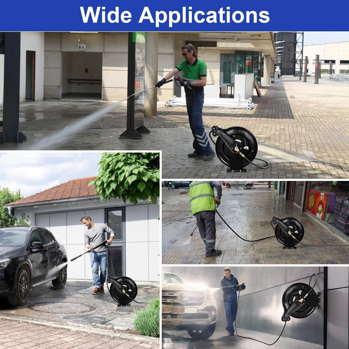 Carrete Manguera Hidrolavadora Retráctil Auto Rebobinado Pared Techo Suelo | Carrete De Manguera De Jardín De Doble Brazo 275 Bar Rebobinado Automático Para Riego Limpieza Coches Mascotas