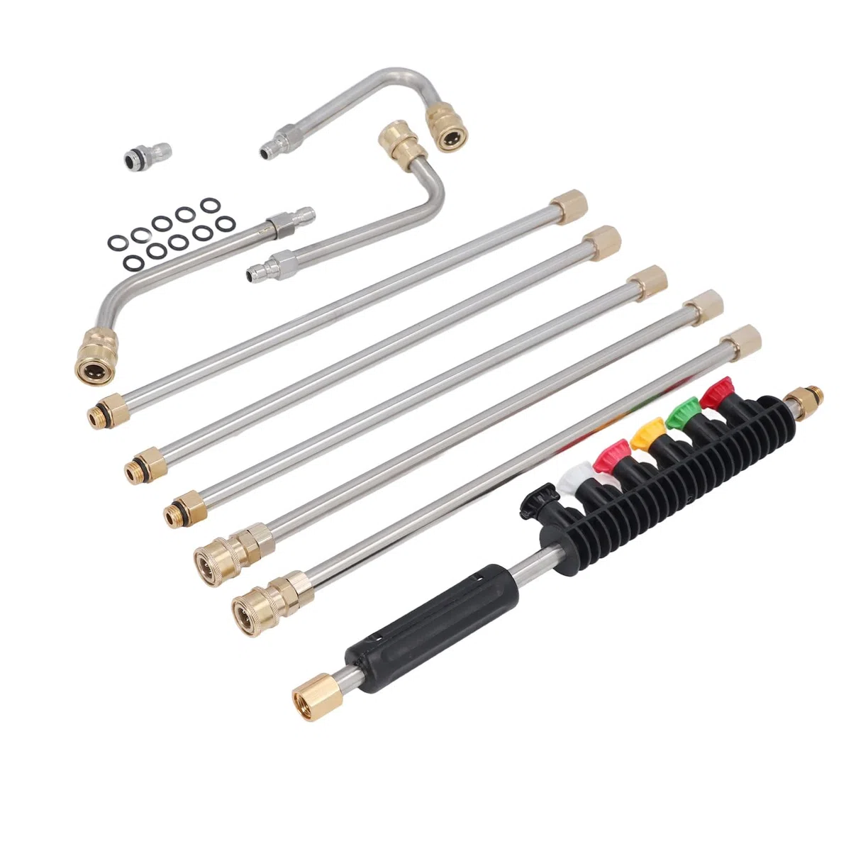 Varita de Extensión para Lavadora a Presión, Lanza de Lavadora Eléctrica de Acero Inoxidable, 6 Boquillas, Varilla Curva de 90 Grados para Limpieza de Cubiertas de Techo de Entrada de