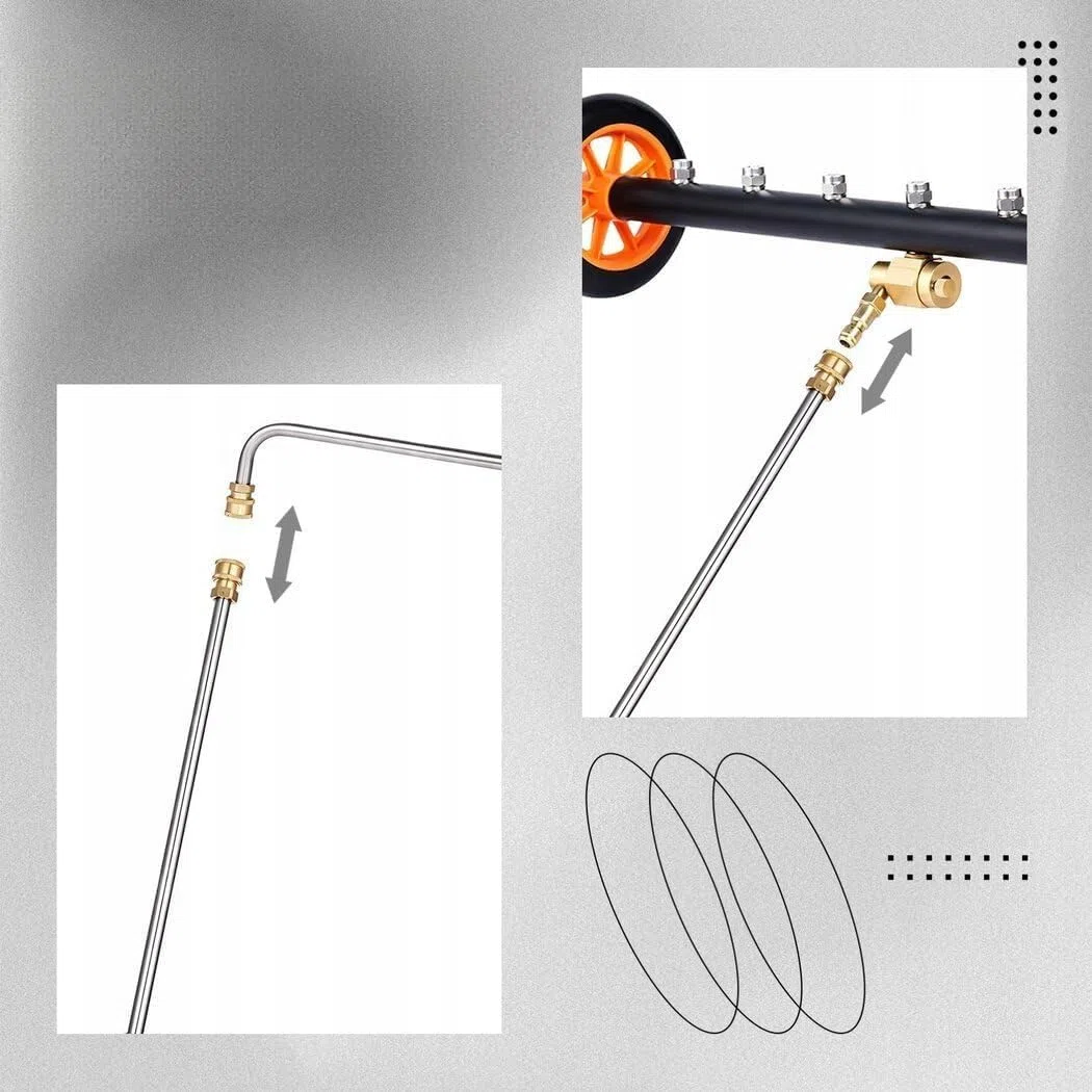 Lanza bajo suelo sobre ruedas – 7 boquillas de acero inoxidable | 1/4" acoplamiento rápido | limpieza de alta presión para coche, patio y pavimento | apto para lavadoras a presión