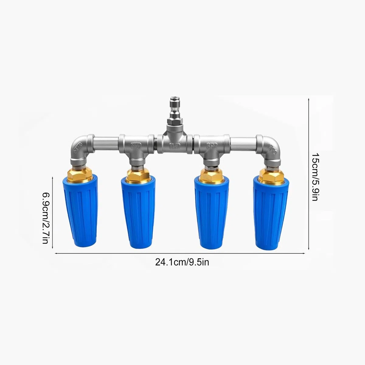 Boquilla Hidro Cuádruple de Acero Inoxidable Resistente al Óxido | Boquilla Manual para Manguera de Alta Presión Para LavadoCoches, Riego, Jardinería, Limpieza Patios,