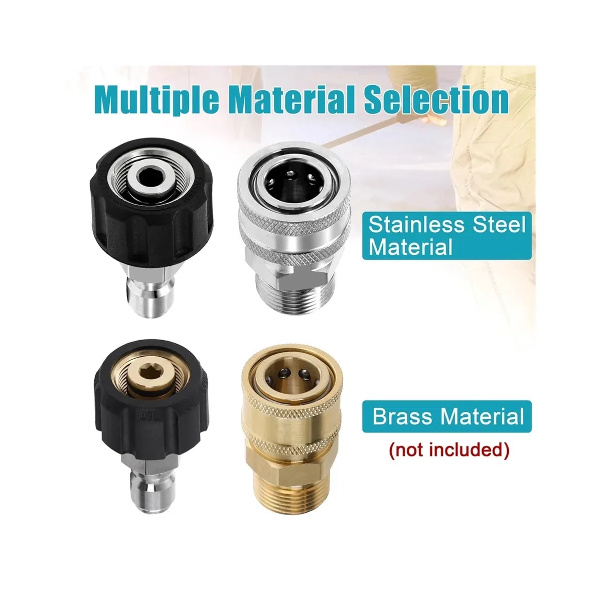 VNE Juego de adaptadores for Lavadora a presión de 4 Piezas, Kit de conexión rápida, Ajuste métrico M22 de 14 mm a M22, Acero Inoxidable