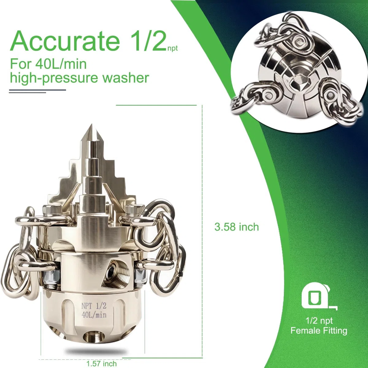 Boquilla giratoria de chorro de alcantarillado NPT de 1/2 - Cortar raíces, para lavadoras a presión de 2900 psi, 40 l/min (10.57 GPM), herramienta de limpieza de drenaje de acero inoxidable