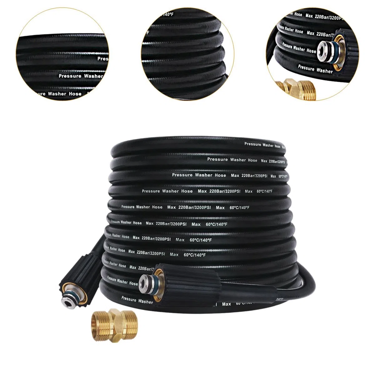 de Lavadora de Alta Presión con Conector M22 y Conector de Extensión Fácil Instalación Fabricada en PVC Nylon Metal Adecuada para Limpieza, 15 m