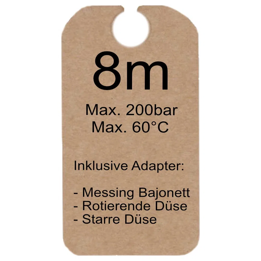 M&M Smartek manguera limpieza tuberías 8 m para Kärcher, 200 bar, bayoneta | Manguera flexible para desatascar tuberías y desagües; comprobar conexión, longitud, boquillas y presión antes de usar.