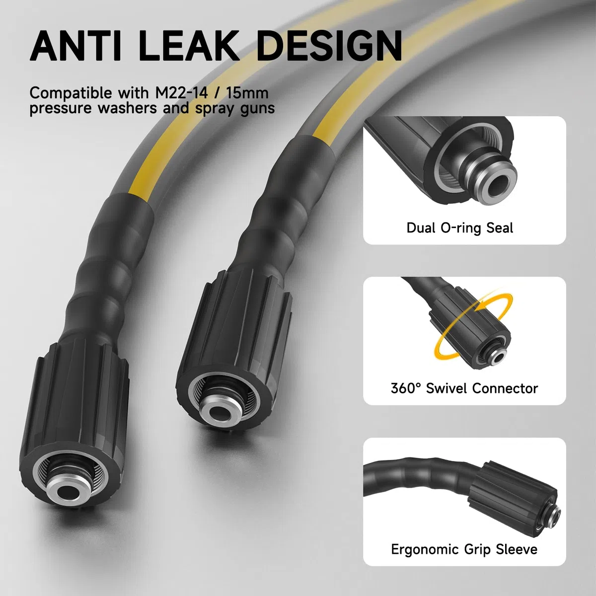 Manguera flexible para lavadora a presión de 50 pies, resistente a torceduras de 1/4 pulgadas, extensión de manguera de lavadora eléctrica de 3600 PSI con kit de conexión rápida M22 y 3/8