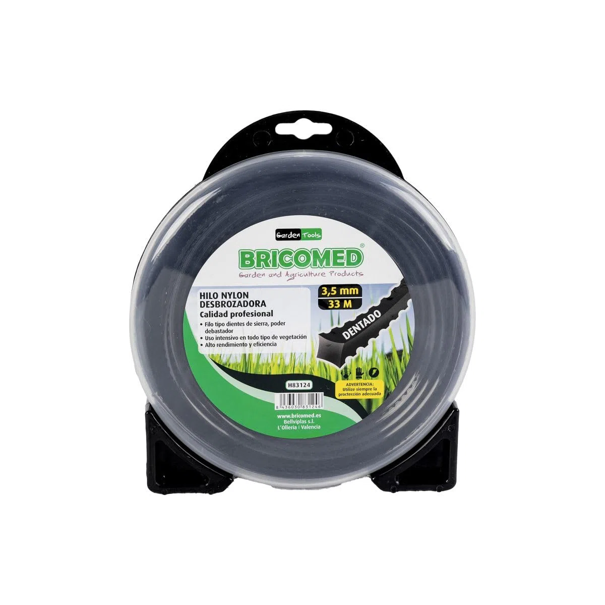 Hilo Nylon Negro para desbrozadora dentado 3.5 mm Rollo 33 Metros Calidad Profesional. Filo Dientes de Sierra. Compatible con la mayoria de Modelos.