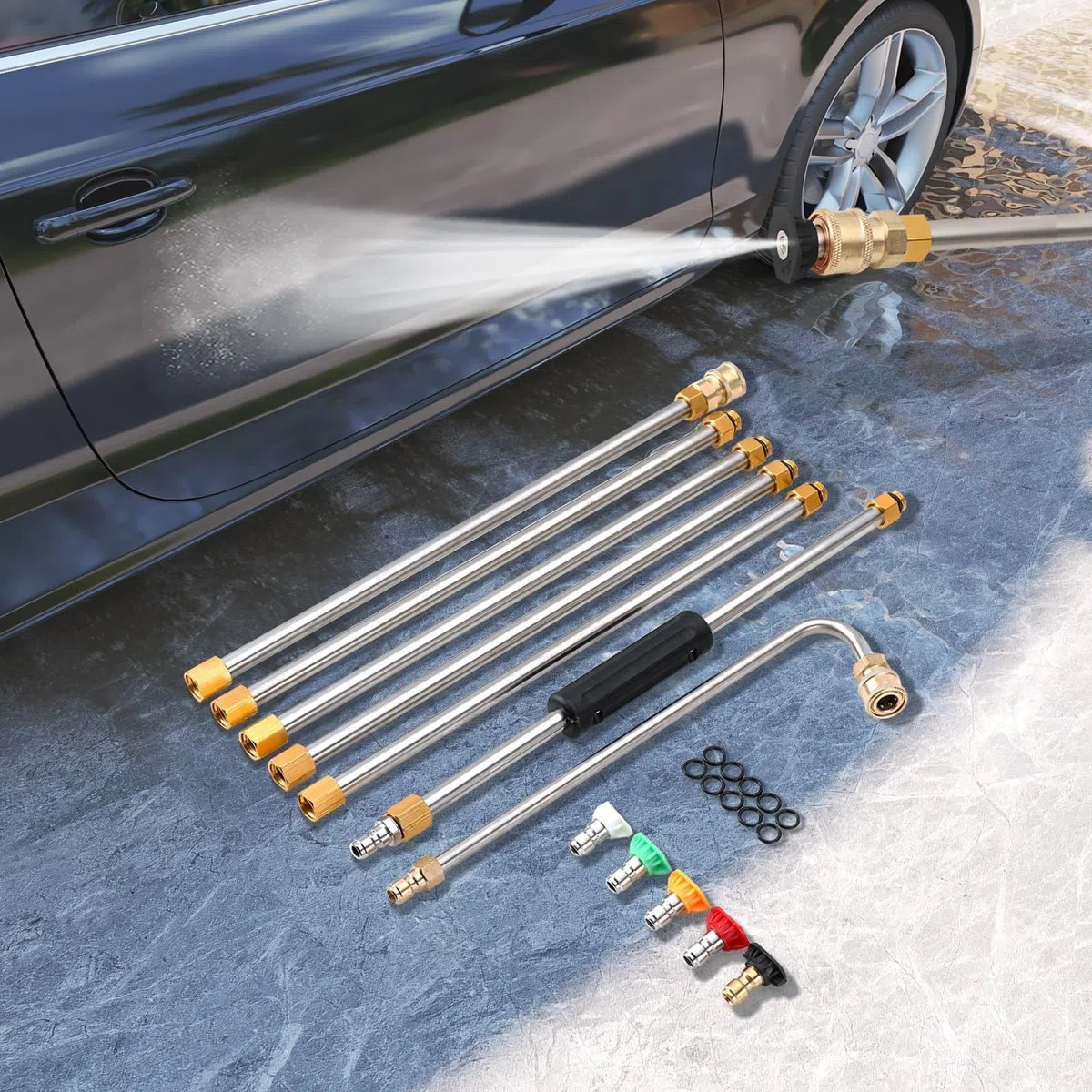 Lanza De ExtensióN Para Hidrolimpiadora Herramienta de limpieza canaletas con conector rápido 1/4", 4000 PSI, varillas extensión for hidrolavadora, limpiador techos boquillas(11.8*7*21.9cm)