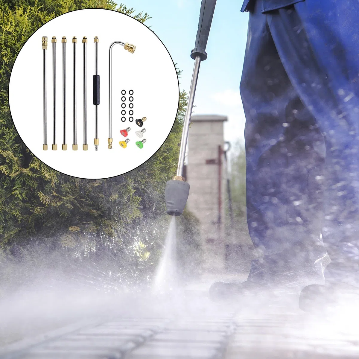 Kits de varita de extensión de lavadora de alta presión con boquillas de 5 grados y lanzas de acero inoxidable con varilla curvada para coche