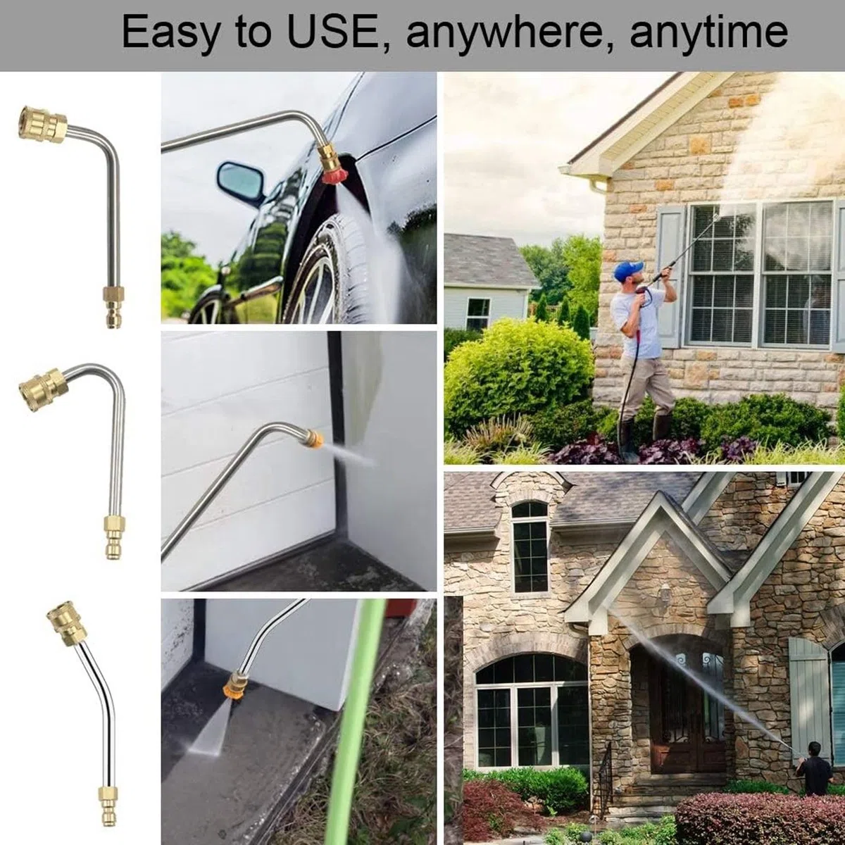 Generic Lanza de Lavado a Presión Duradera de Acero Inoxidable con 6 Boquillas de Pulverización Perfecta para la Limpieza del Coche y el Hogar