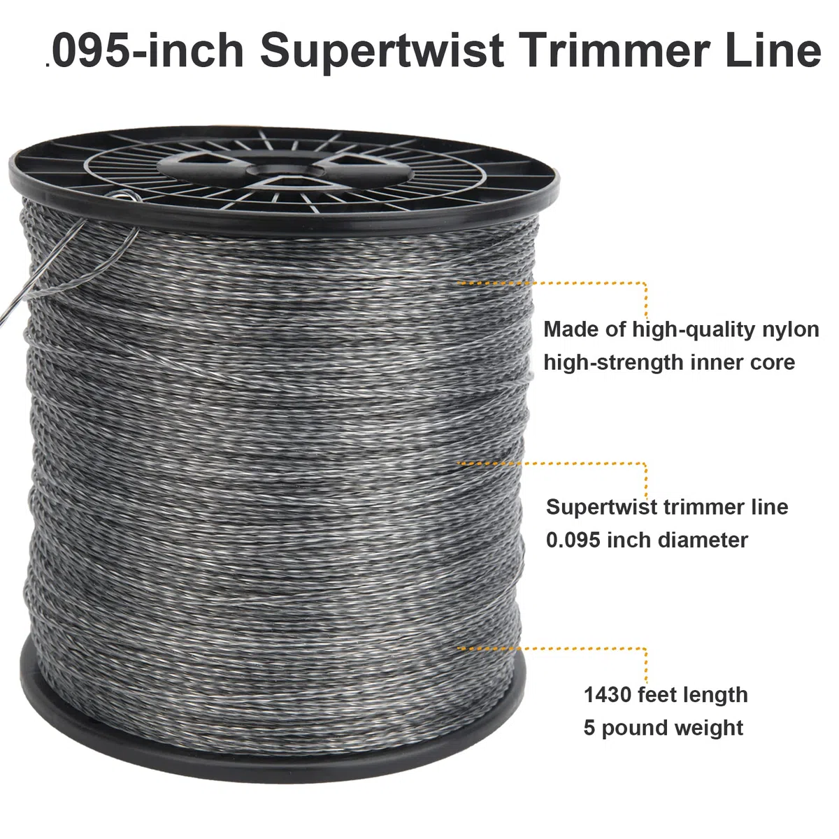 KAKO Supertwist Trimmer Line .095, Weed Eater String 095, 095 Weed Wacker String, 095 Twisted Trimmer Line, 095 Trimmer Line Heavy Duty-2.3 kg-1430Foot-0.095Inch Fits Most of String Trimmer