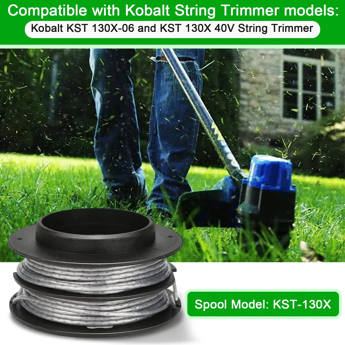 KST-130X Cabezal de repuesto para recortadora de cuerdas Kobalt de 40 voltios, modelos KST 130X-06 y KST 130X, recortadora de hilo de 0.08 pulgadas, 1 paquete