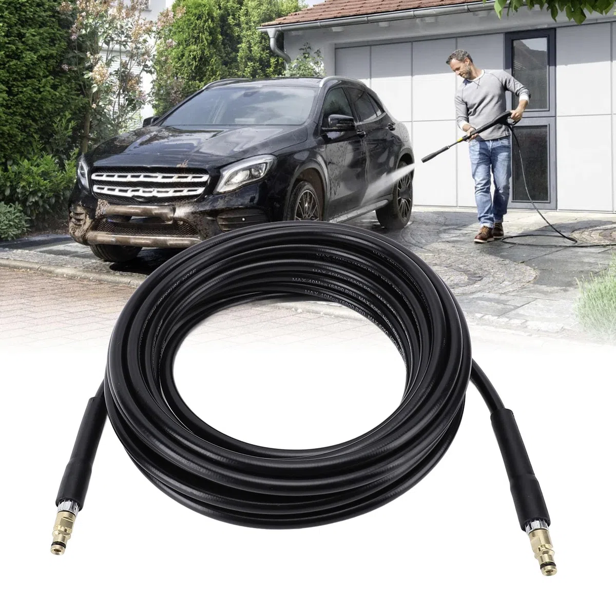 Acouto Manguera de Lavadora de Alta Presión, Alambre de Acero Tejido, Goma, Manguera de Extensión de Lavadora Eléctrica para Automóvil, Repuesto para K2 a K7 de 20 M / 65 de 62 Pies a K7, de a (20M)