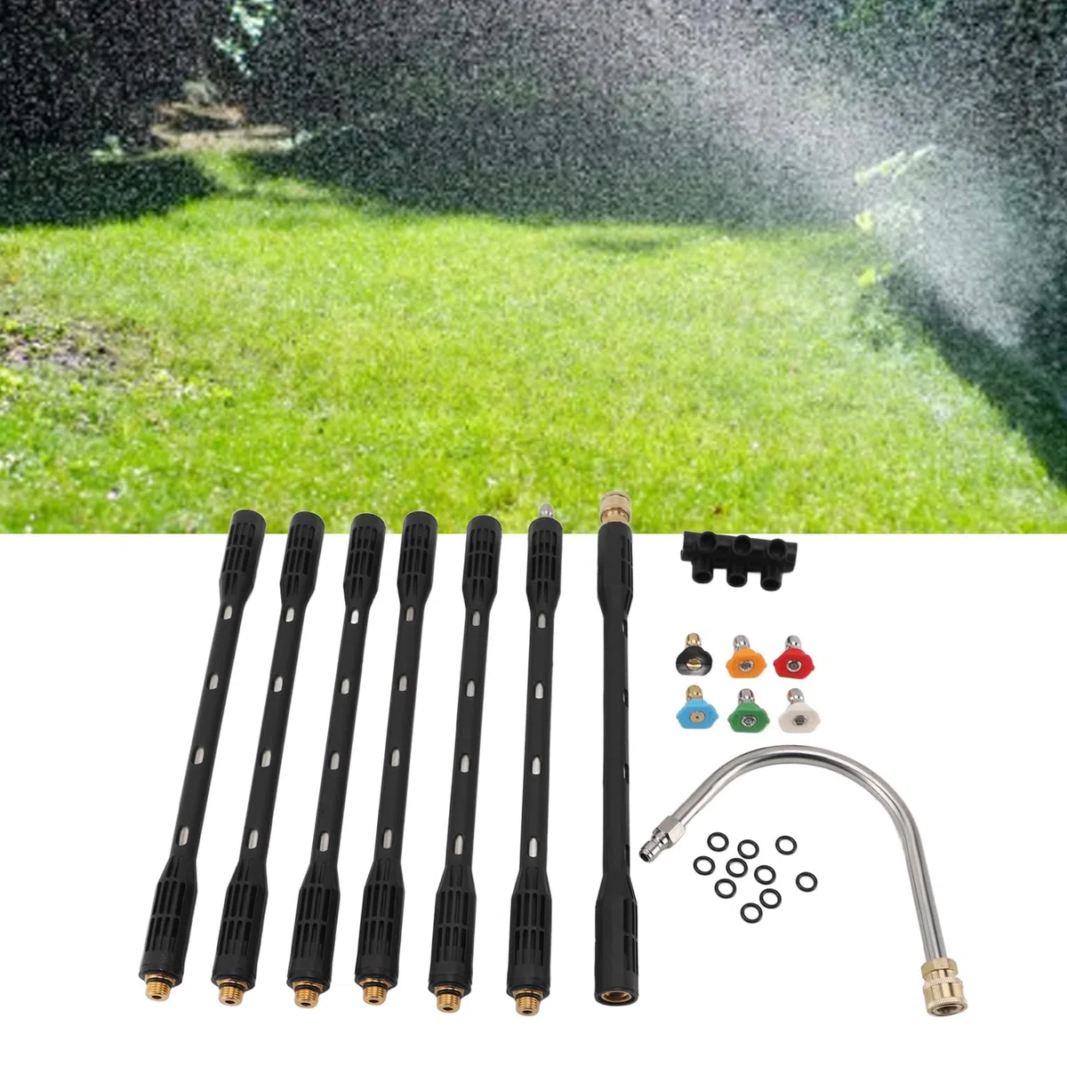Lanza de Lavado a Presión de Acero Inoxidable, Varilla de Extensión con Carcasa Negra, Longitud Ajustable, Ideal para Entradas, Cubiertas, Techos, con Lanza de Lavado a Presión
