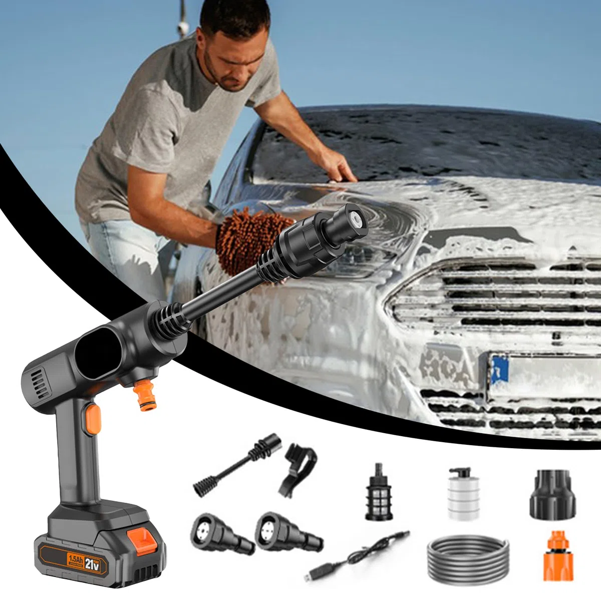 Hidrolimpiadoras Inalámbricas Accesorio De Mano Ajustable 2 Modos | Accesorio de Manguera de Alta Presión Máquina Para Lavar Coches, Entradas, Patios, Exteriores, Caravanas