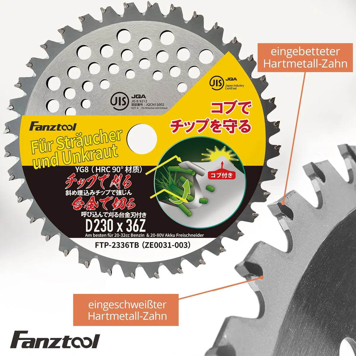 FANZTOOL Juego de Hojas de Sierra 23 cm con Protector de Dientes para desbrozadoras, repuestos para recortadoras a batería y Gasolina (36Z / Ultraligera / 36Z-TB)