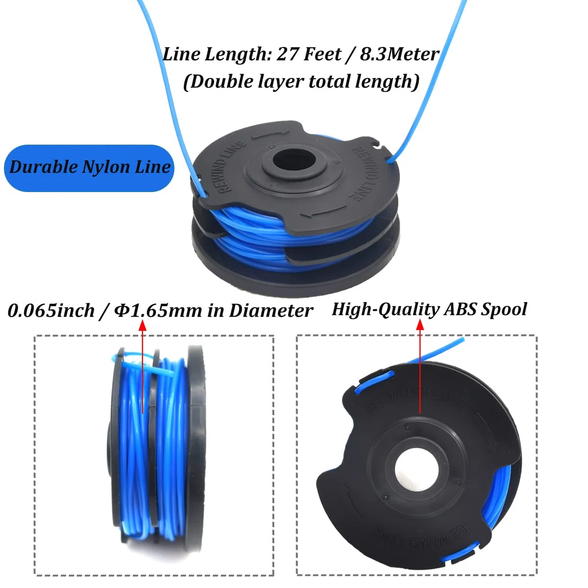 AC41RL3 Autofeed Dual 0.06 pulgadas 27 pies Línea de repuesto y carrete para Homelite Electric Weed Whacker UT41112 UT41121 UT41120 UT41113 UT41122 UT41112B, piezas de recortadora de malas