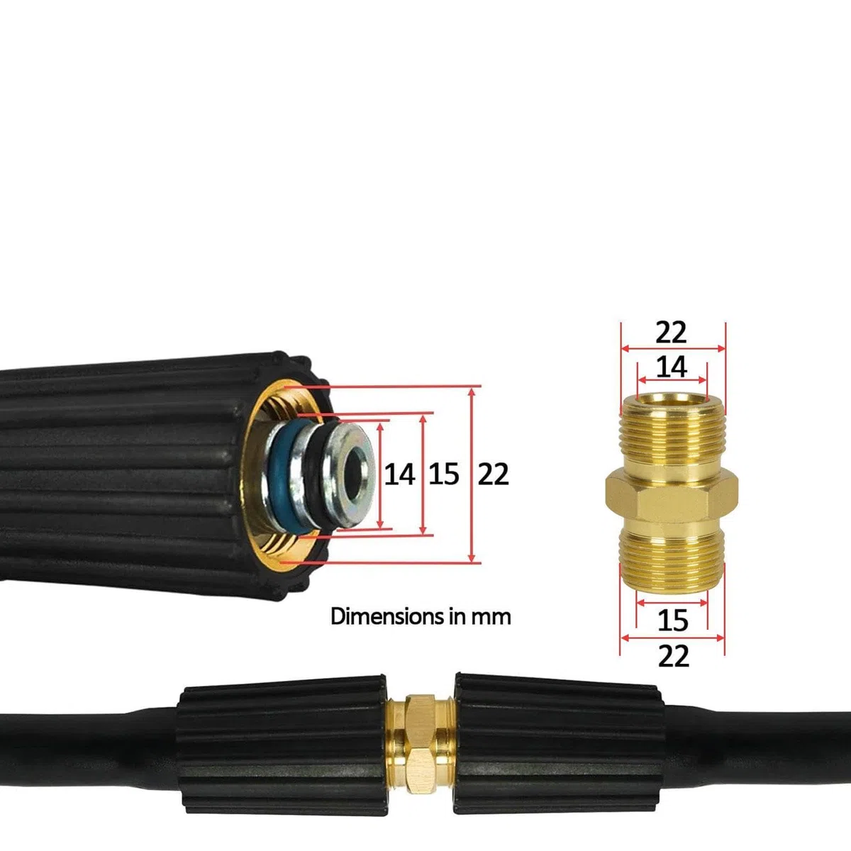 MagiDeal Manguera de extensión Universal para Lavado a Alta presión, Rosca M22, fácil instalación, 3200 PSI, para Uso Profesional en Pisos comerciales, a