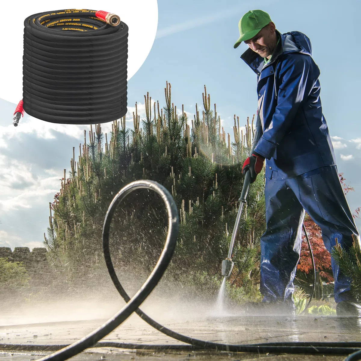 Hourleey Manguera de lavado a presión de 50 pies con conexión rápida de 3/8 pulgadas, manguera de lavadora eléctrica de alambre de alta resistencia, 4000 PSI