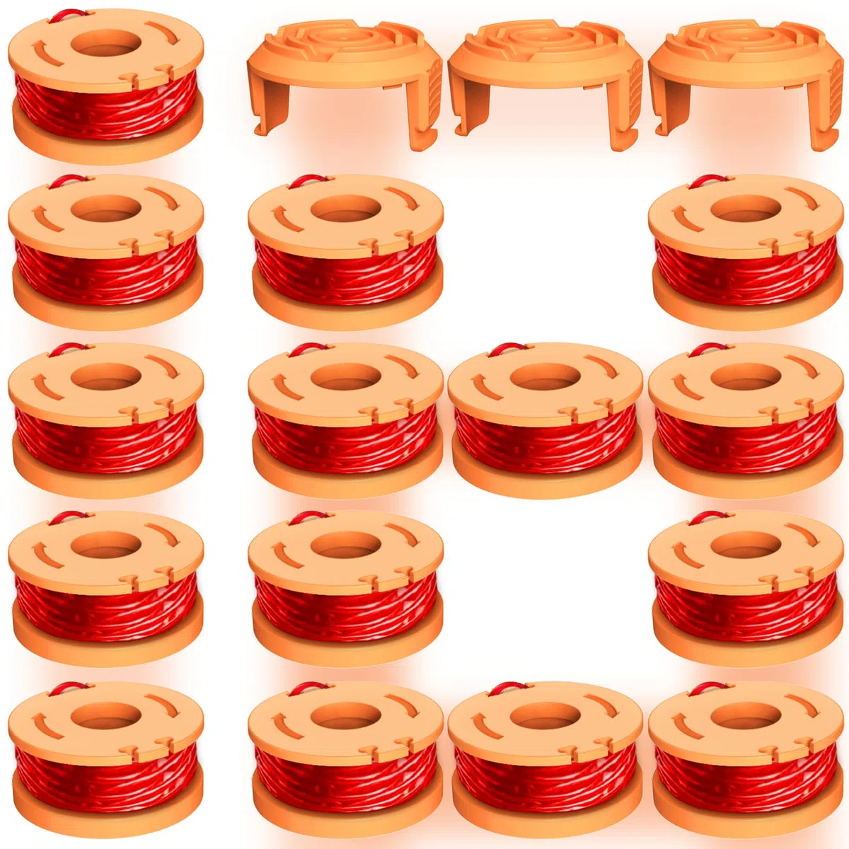 18 carretes de Repuesto compatibles con Recortadora de Cuerdas Worx, 150 pies, 0.08 Pulgadas WA0010 Weed Eater Refils y Cubierta de Tapa de Carrete WA6531 para Worx Weed Eater (15 carretes de