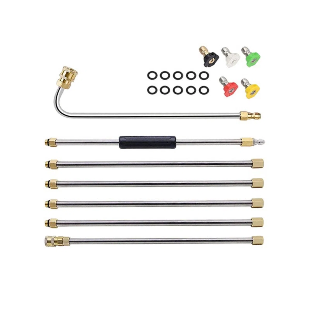 Kits de varita de extensión de lavadora de alta presión con boquillas de 5 grados y lanzas de acero inoxidable con varilla curvada para coche