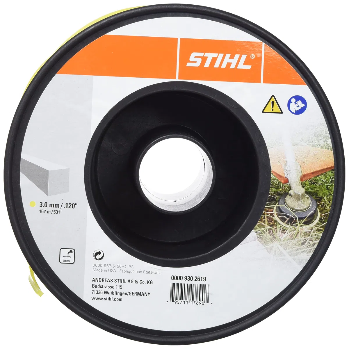 Stihl Mähfaden Quadradisch - Hilo de Cortar de Plástico, 3,0 mm x 162 m, Color Amarillo