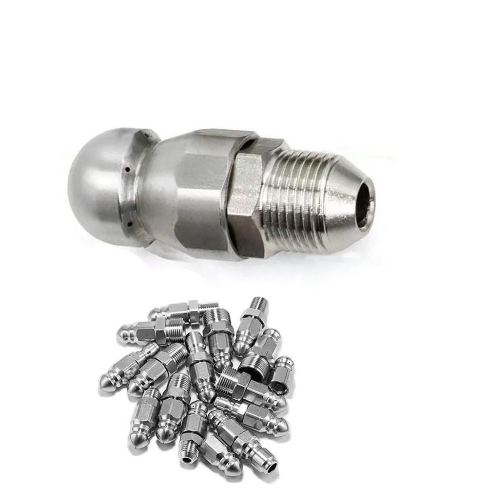 Puntas para hidrolimpiadoras, Boquilla de chorro alcantarillado lavadora a presión acero inoxidable roscada for limpieza drenaje 1/2/5 piezas(1 Hole in Front/6 Holes in Back M18mm,5pcs)