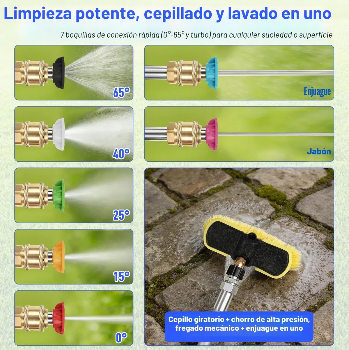 Lanza Telescópica para Hidrolimpiadora 7,3 m con Kit de Boquillas y Cepillo | Lanza Hidrolimpiadora con Arnés de Soporte, Extensión Hasta 1,5 a 7,3 m, Compatible 2000-4000 PSI para Coches, Patio, Terraza