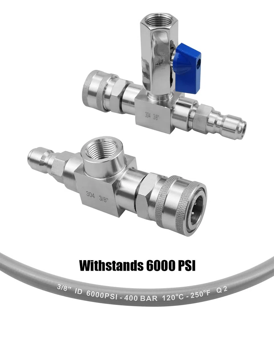 Kit de derivación de inyector químico de 3/8 pulgadas para lavadora a presión, acopladores rápidos inoxidables, 6000 PSI