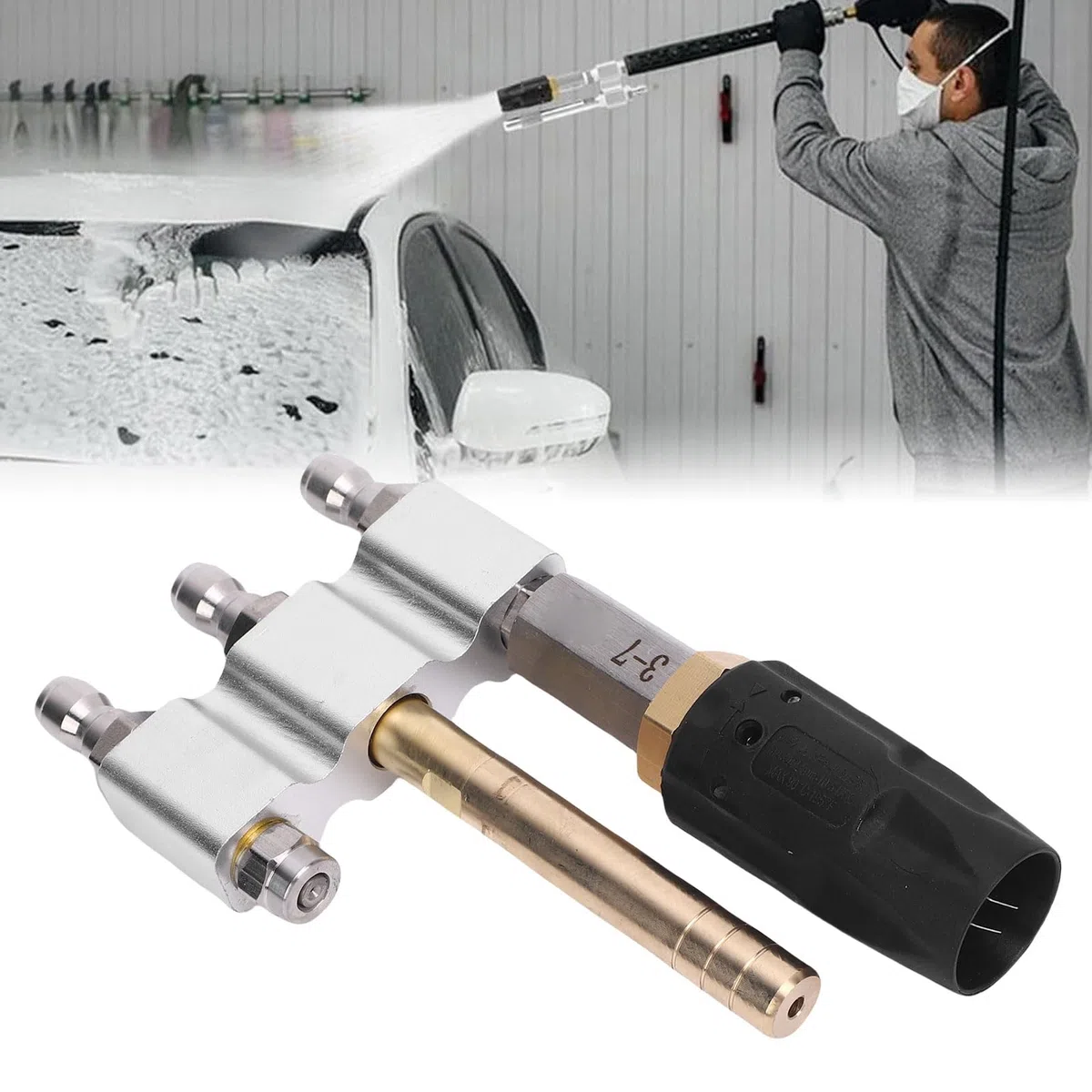 PolyGen Boquilla de jabón Largo Alcance con conexión rápida de 1/4 Pulgadas, 1000-4050PSI, Giro Ajustable de 0-60 Grados, Boquilla rociadora de Alto Alcance 3 en 1 para Lavado