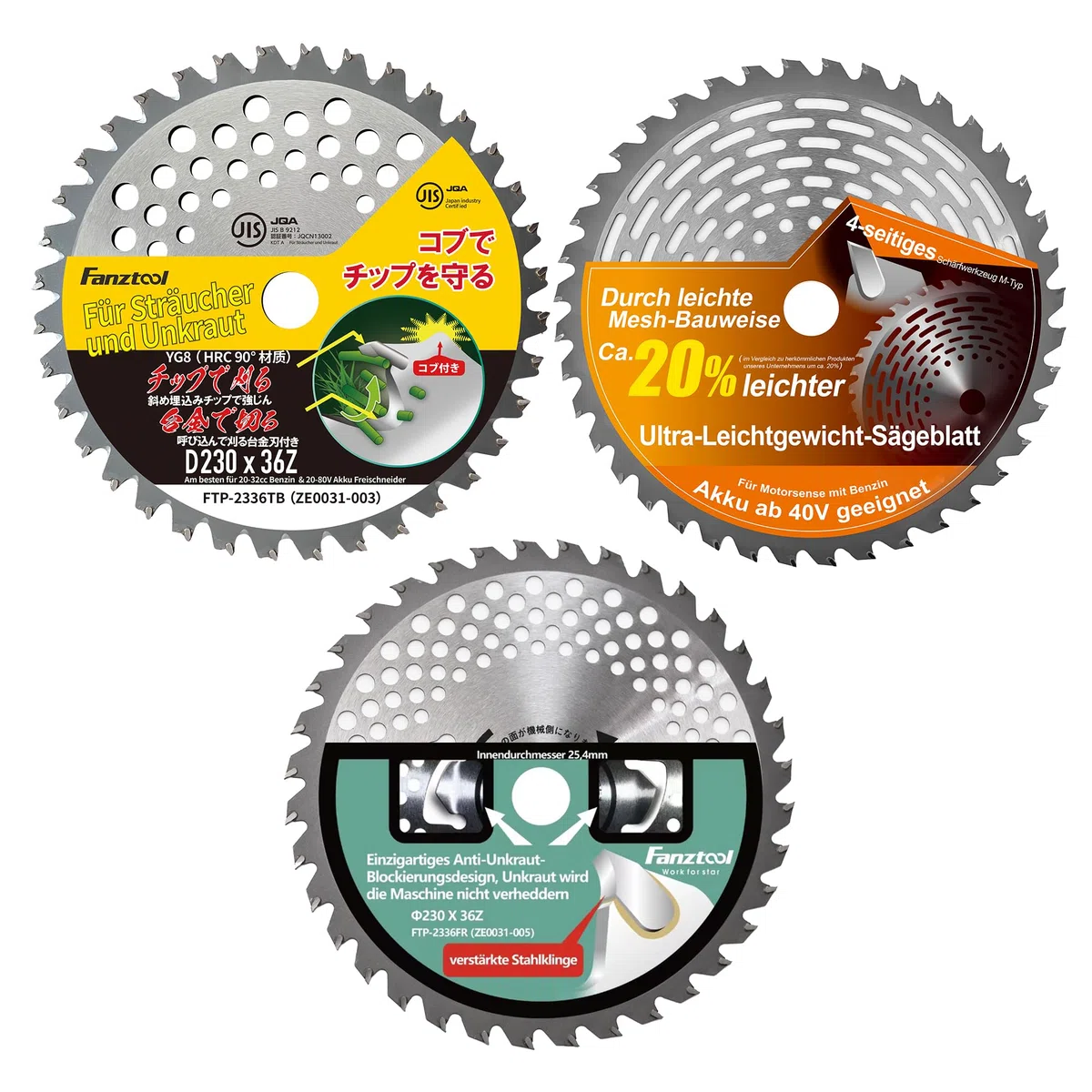 FANZTOOL Juego de Hojas de Sierra 23 cm con Protector de Dientes para desbrozadoras, repuestos para recortadoras a batería y Gasolina (36Z / Ultraligera / 36Z-TB)