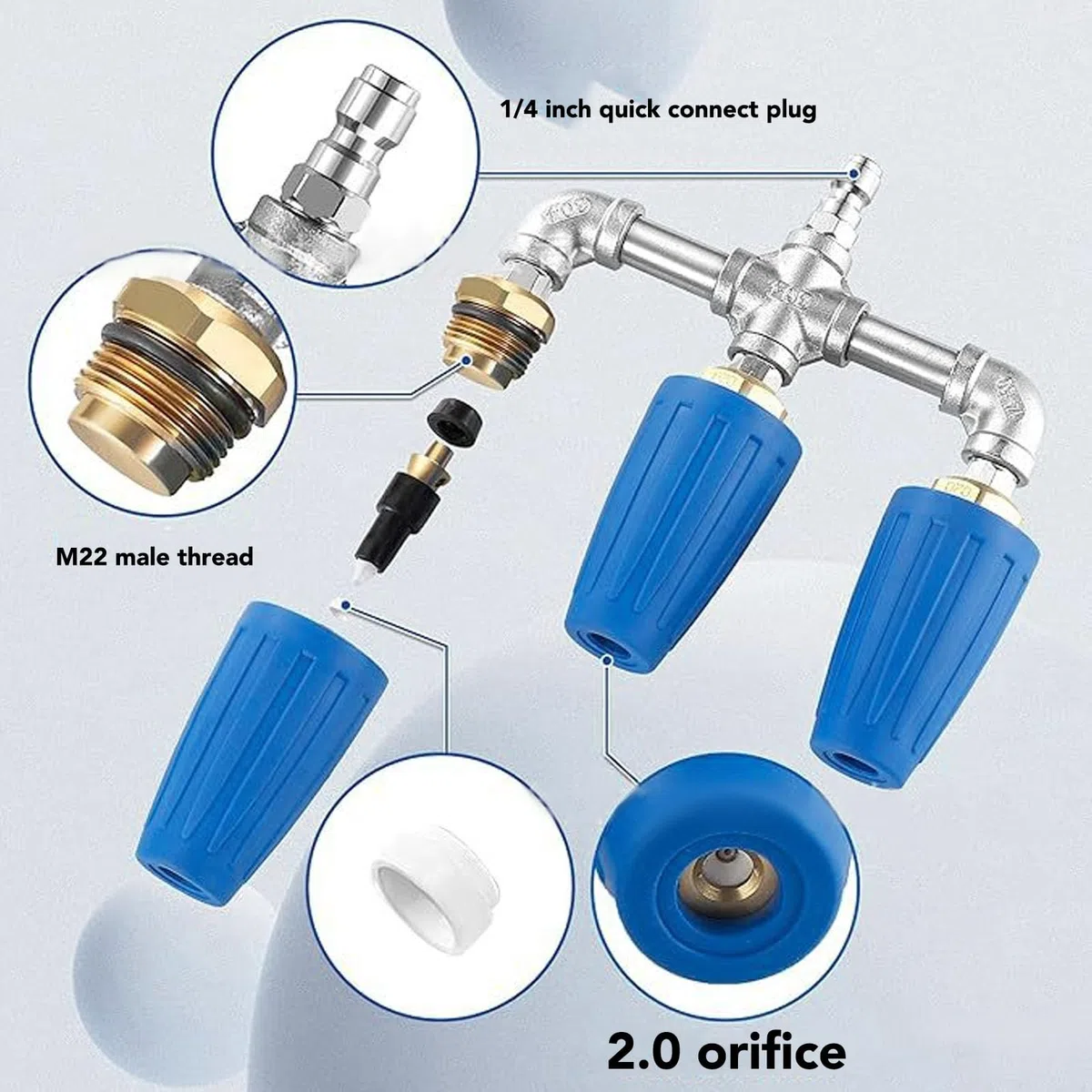 Focket Boquilla Turbo para Lavadora a Presión, Boquilla Turbo Triple Giratoria de 360 ​​grados, Latón de Acero Inoxidable de 4000 PSI con Conector Rápido de 1/4 de Pulgada para Entrada, Cubierta,