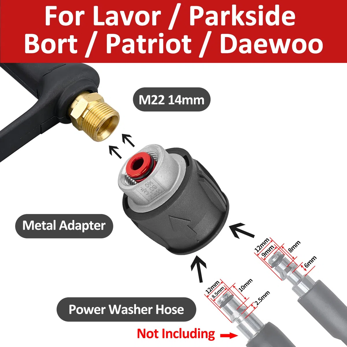 Pistola de pulverización de agua de alta presión de hasta 4500 PSI y cañón de espuma de 32 onzas, pistola de agua para lavadora eléctrica compatible con Bosch, para Black Decker, para AR Blue Clean