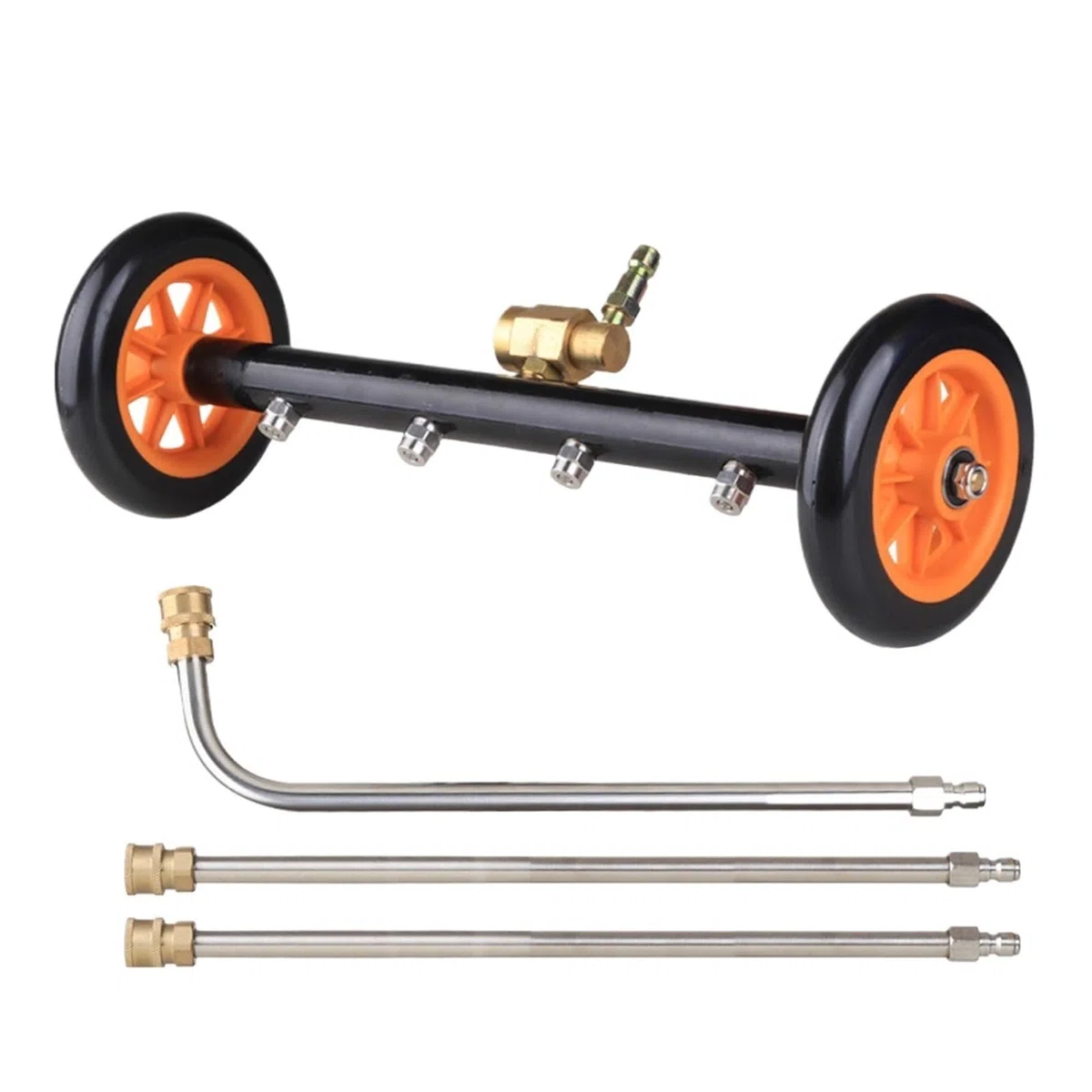 Limpiador de superficies bajos vehículos con hidrolimpiadora 16", cepillo agua, lavado suelos del chasis, conector rápido 1/4"(Orange)