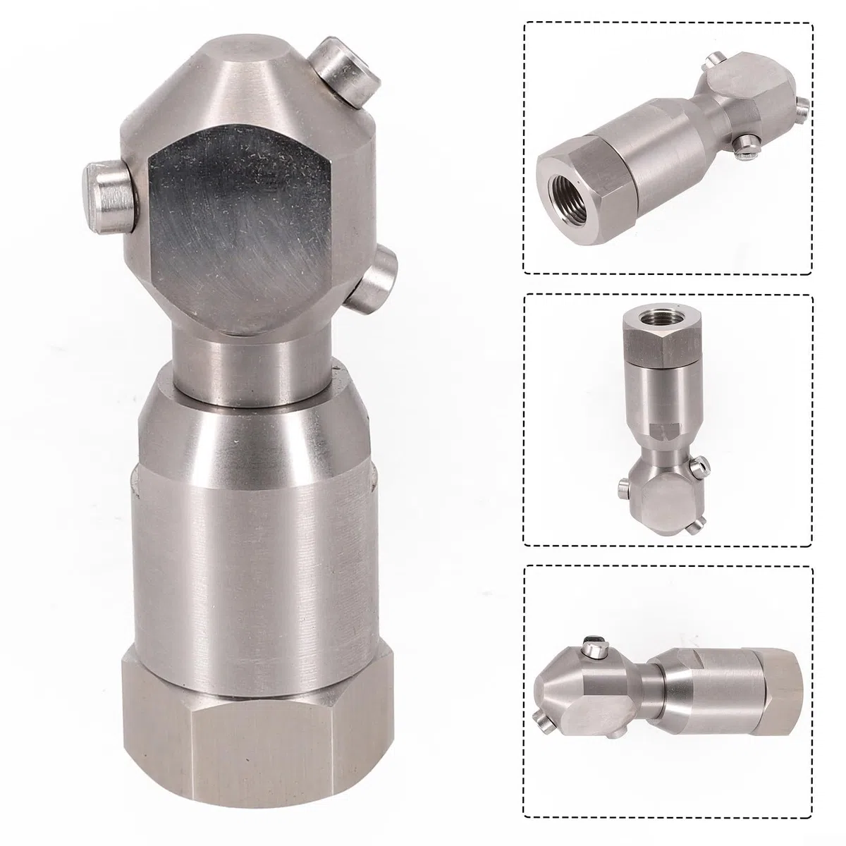Boquilla giratoria automática de 360 grados, boquilla de limpieza de alta presión para botellas, tanques, tambores de aceite, tuberías, descarga de pared interior (1,27 cm)