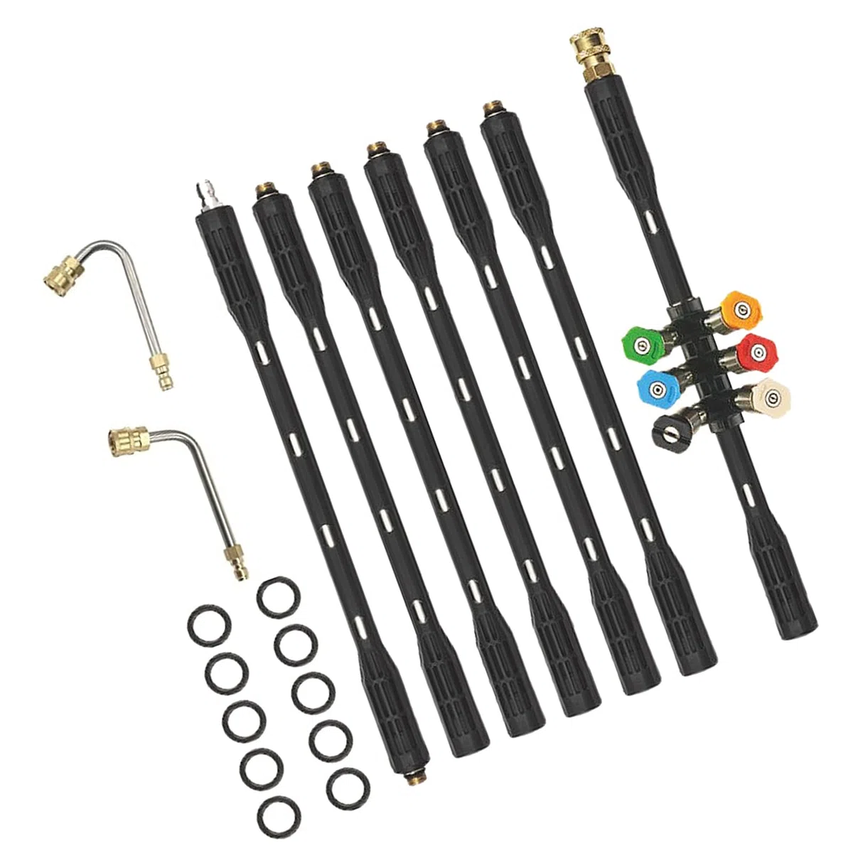 Varita de extensión para Lavadora a presión, Juego de 9 Piezas, Incluye Varilla Curva y 6 Puntas de Boquilla de conexión rápida, Adecuada para Limpieza de canalones, Varilla de Limpieza de