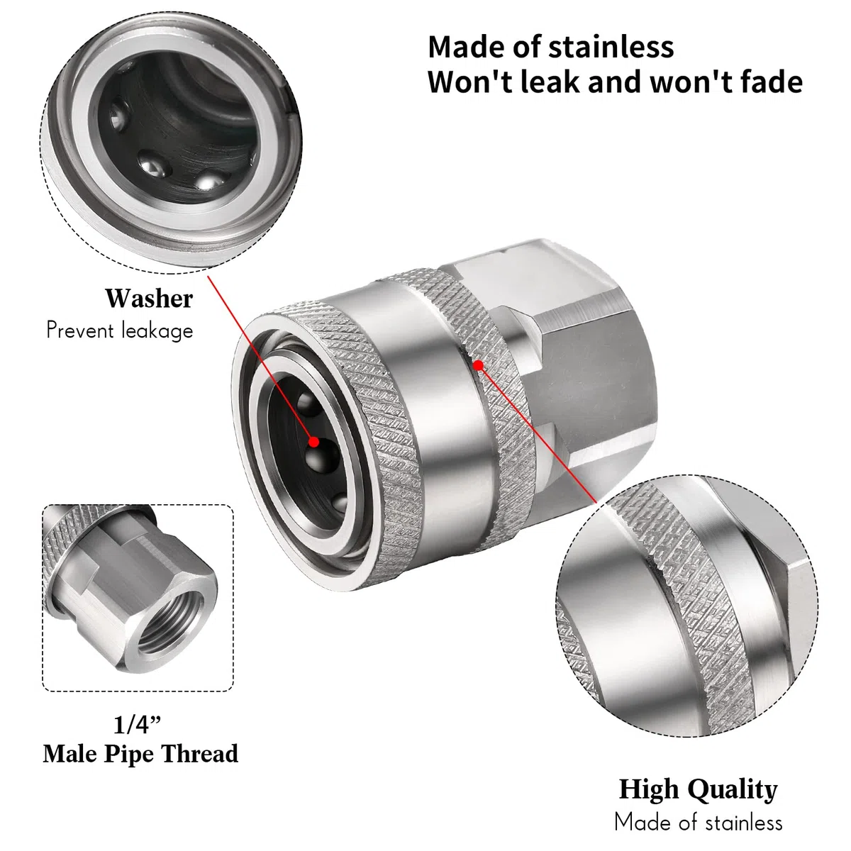 Shimeyao 2 juegos de acopladores NPT de 1/4 pulgadas para lavadora a presión, enchufe de conexión rápida macho hembra 1/4, accesorios de conexión rápida, adaptadores de lavadora a presión, accesorios
