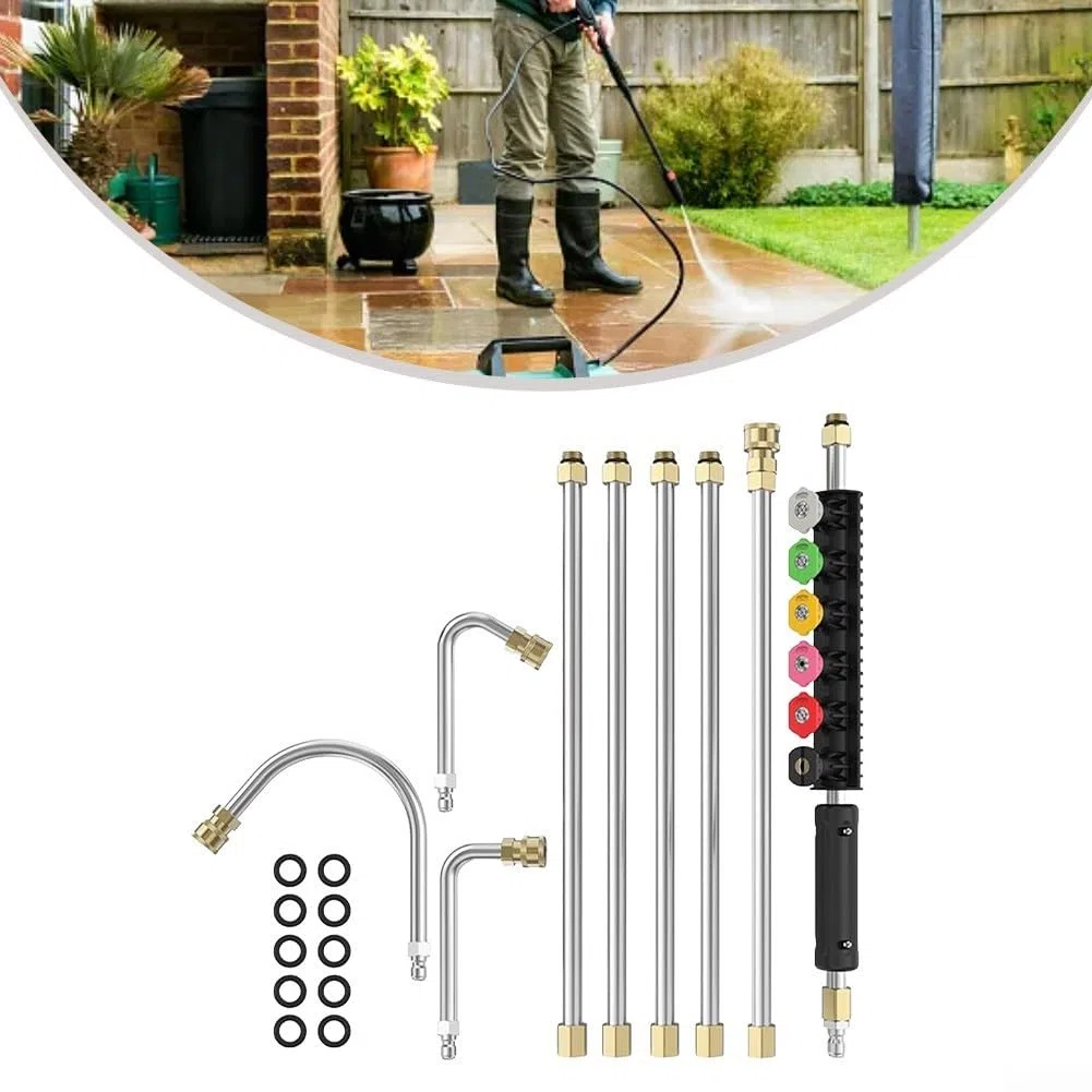 Varita de extensión para lavadora a presión de 9 pies con 6 boquillas para limpieza de tejados de canalones y vehículos, puntas de conexión rápida de acero inoxidable para la mayoría de