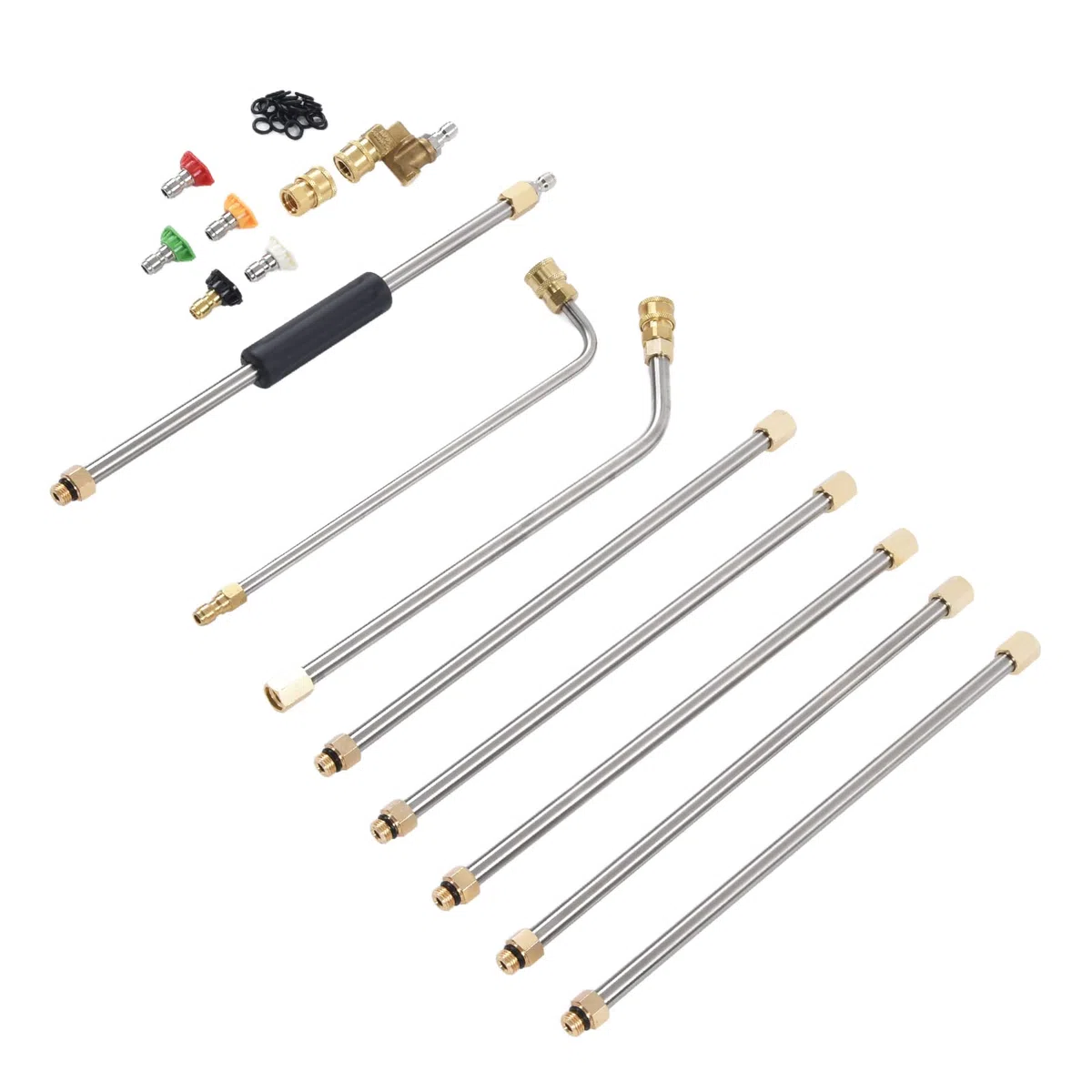 Fafeicy Kit de Accesorios para Lanza de Extensión de Hidrolavadora de 4000 PSI, Herramienta de Limpieza de Alta Presión con 5 Boquillas de Conexión Rápida con Rosca M24 para áreas de
