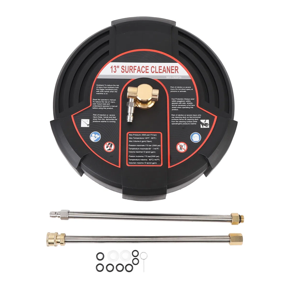 Jeffergarden Limpiador de Superficies para Lavadora a Presión, Accesorio para Lavadora Eléctrica con Carcasa de Acero Inoxidable con Cabezal de Limpieza de 13 Pulgadas, 2500 PSI, 2 Varillas de