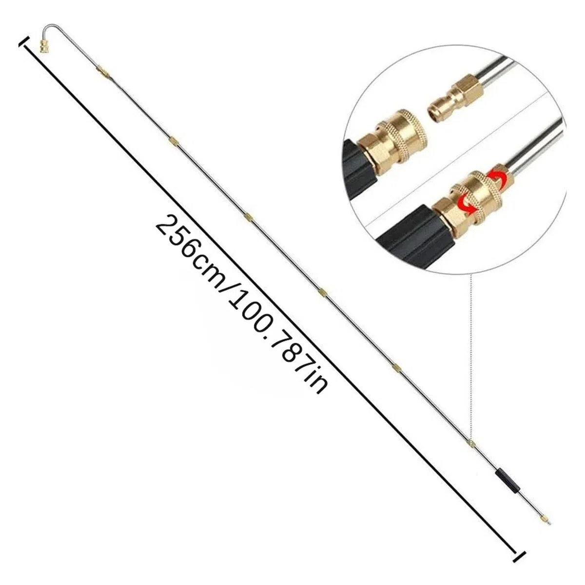 Varilla de extensión for hidrolimpiadoras con codo en U y conexión rápida 1/4", 4000 PSI, longitud total 256 cm, for largo alcance