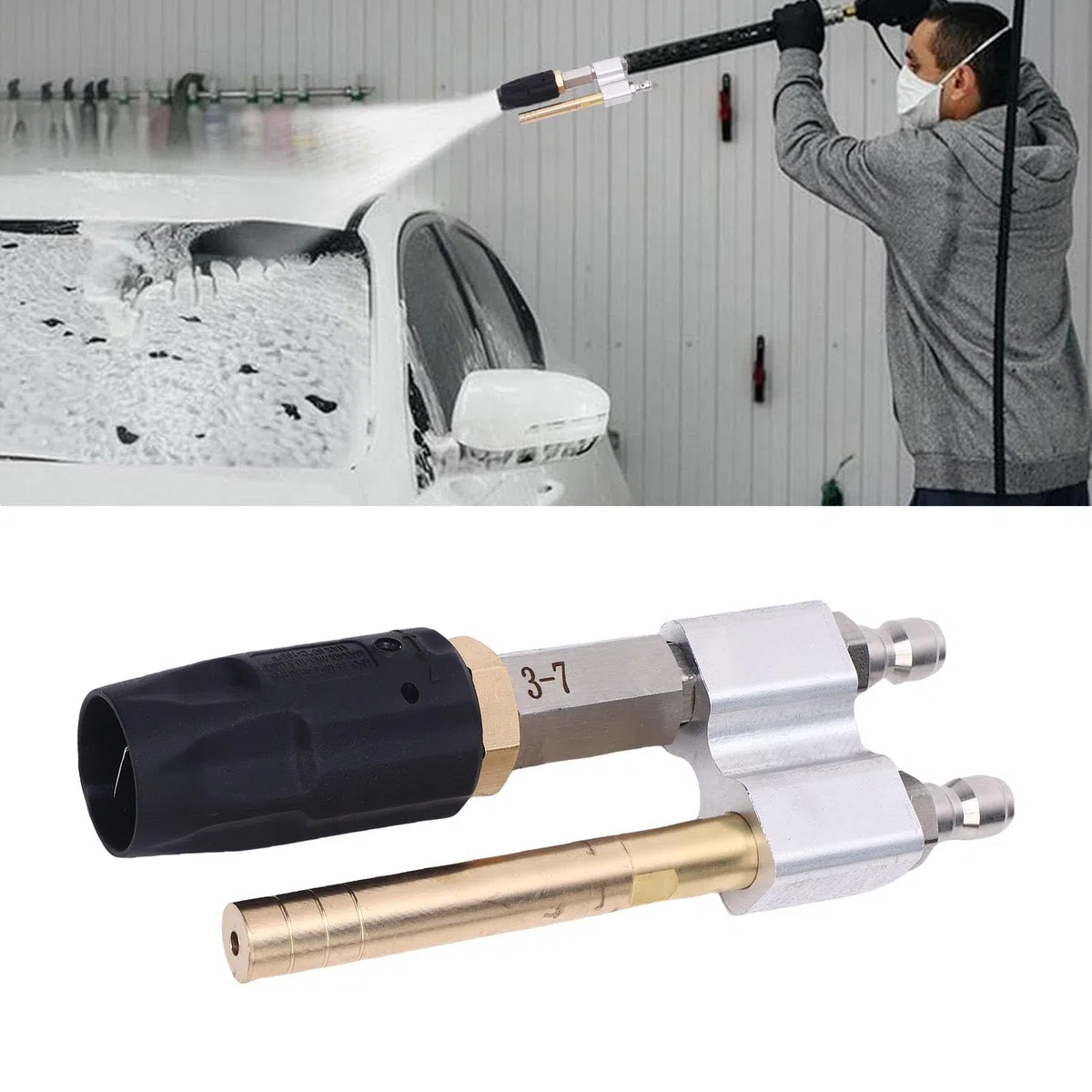 Boquilla de lavadora de alta presión SustVita con rociador ajustable de 0 a 60 grados, 1000 a 4050 PSI, conexión rápida de 1/4 de pulgada, boquilla giratoria M5 para lavado de