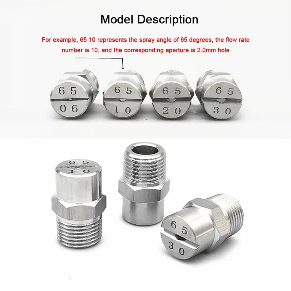 Puntas para hidrolimpiadoras, Puntas de boquilla en abanico plano pulverización arandela acero inoxidable 304 1/8-1/2 BSPT macho 65 grados 5/10 piezas(No.10: 1/2 (2.0 Mm Aperture),10pcs)